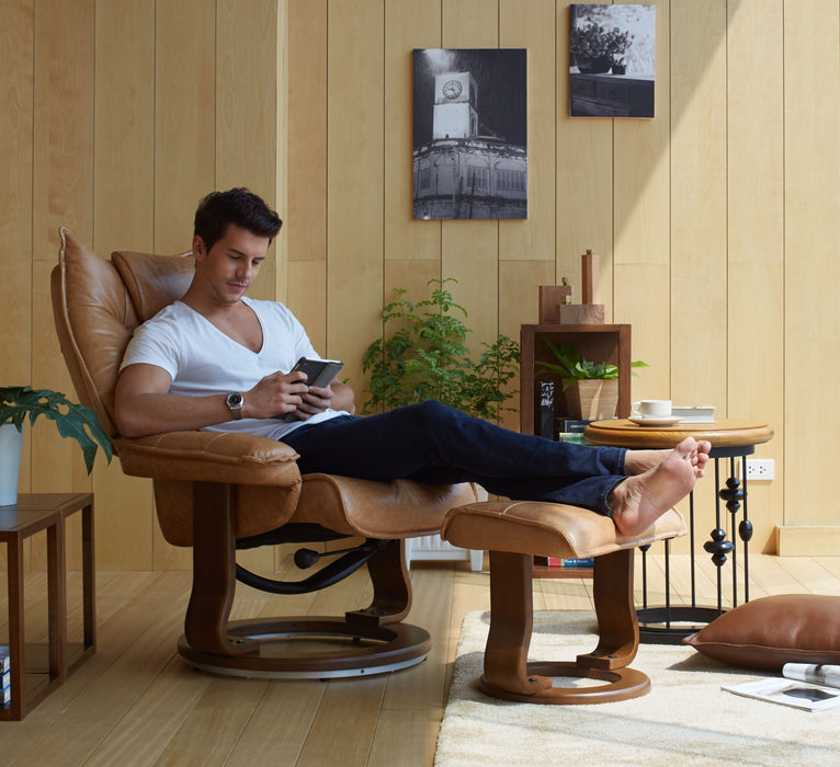 Hana Leather Recliner & Stool