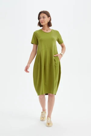 Short Sleeve Diagonal Seam Dress