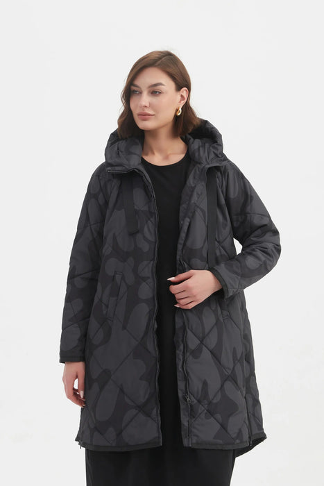Print Zip Hem Winter Coat