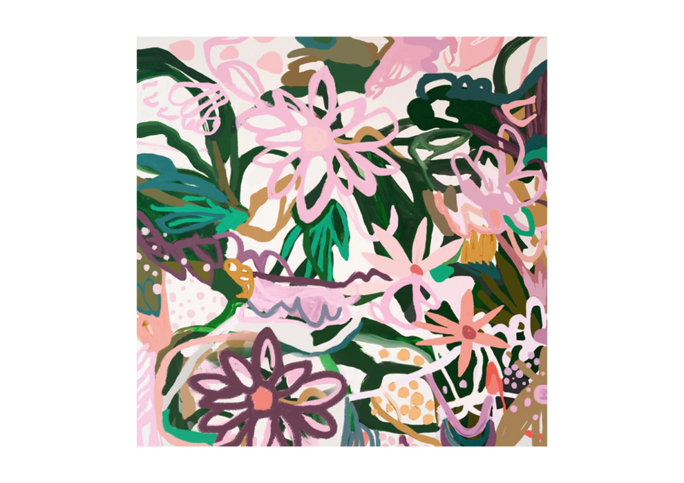 Swirly Flowers Framed Canvas