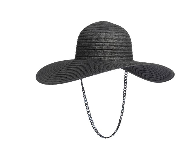 So Shady Hat in Black with Basalt Chain