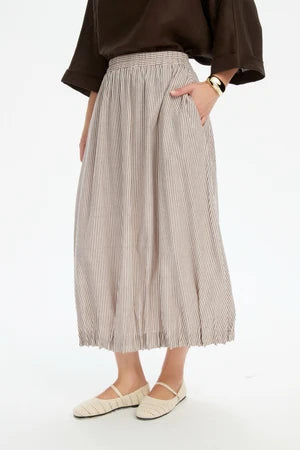 Pin Tuck Hem Stripe Skirt